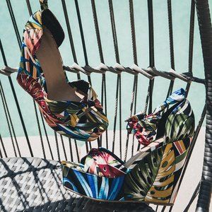 BAMBOO Tropical Floral Multi-Color Wedge Sandals